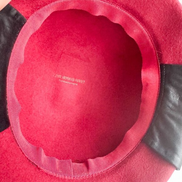 Vintage Red Burgundy Leather Detail Wool Felt Cloche hat - Picture 9 of 10